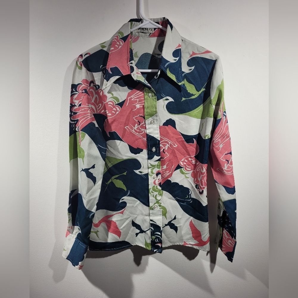 Vintage Plackets bird designโlong sleeve button up shirtโ